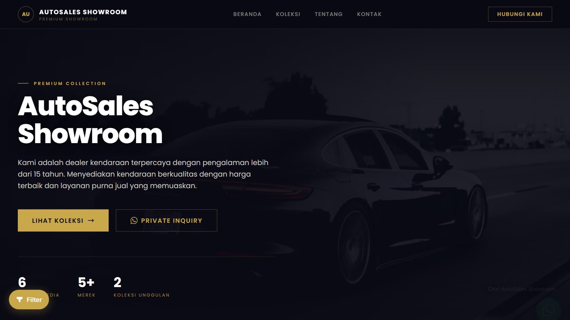 Preview template Luxury Showroom untuk website dealer kendaraan