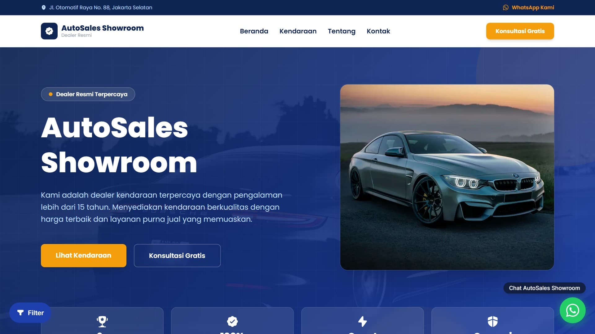 Preview template Corporate Blue untuk website dealer kendaraan