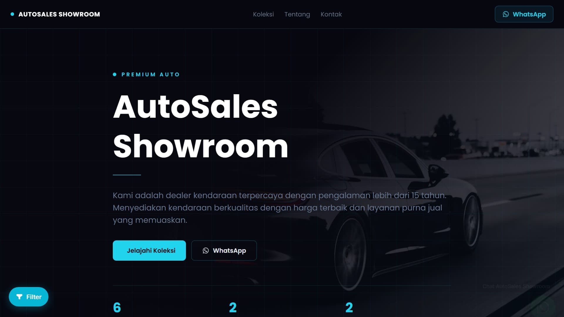 Preview template Obsidian Dark untuk website dealer kendaraan