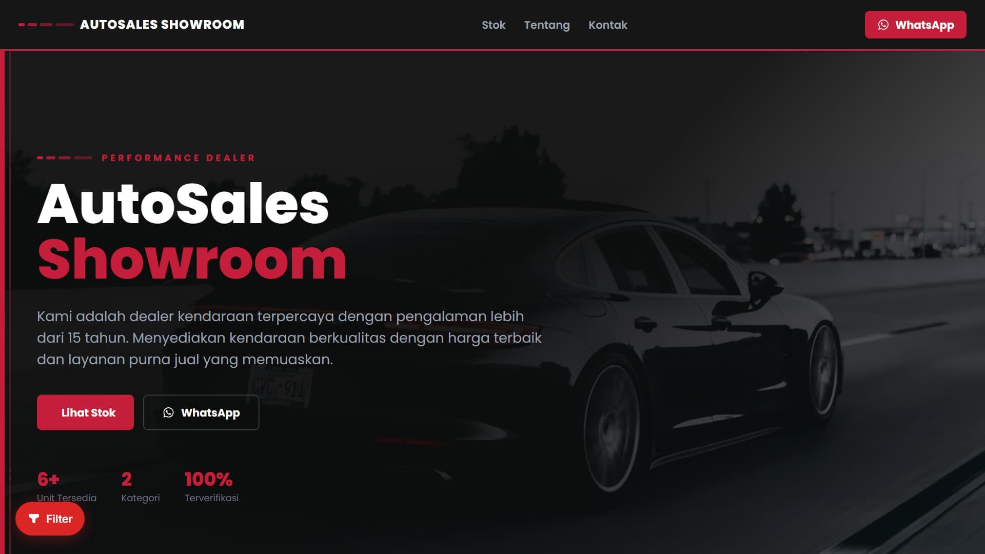 Preview template Velocity Sport untuk website dealer kendaraan